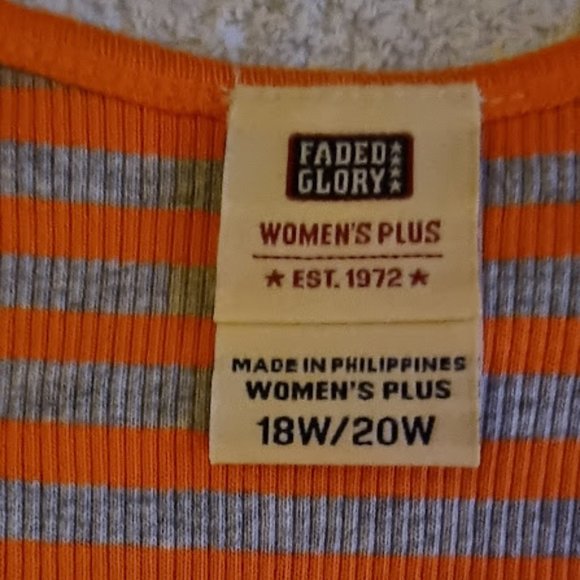 Faded Glory Women's Plus 18W/20W Pullover Short Sleeve Top, Orange and Gray - Picture 3 of 6